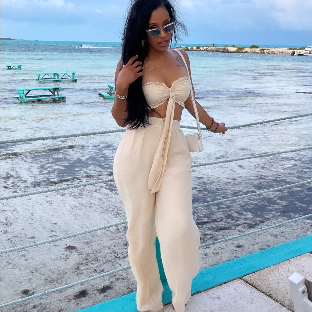 Beach ready? Chic Cream Wide Leg Jumpsuit